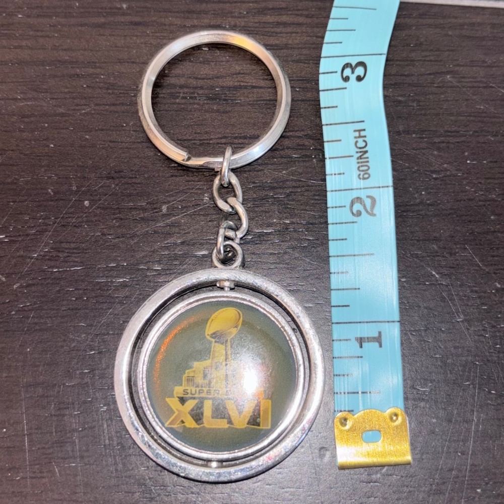 NFL Super Bowl XLVI 2012 Indianapolis | Spinning Keychain | Silver Tone Football